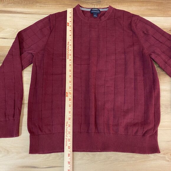 Lands End Sweater Mens Large Cranberry Red Windowpane Knit Crewneck Supima Cotto - Picture 4 of 8
